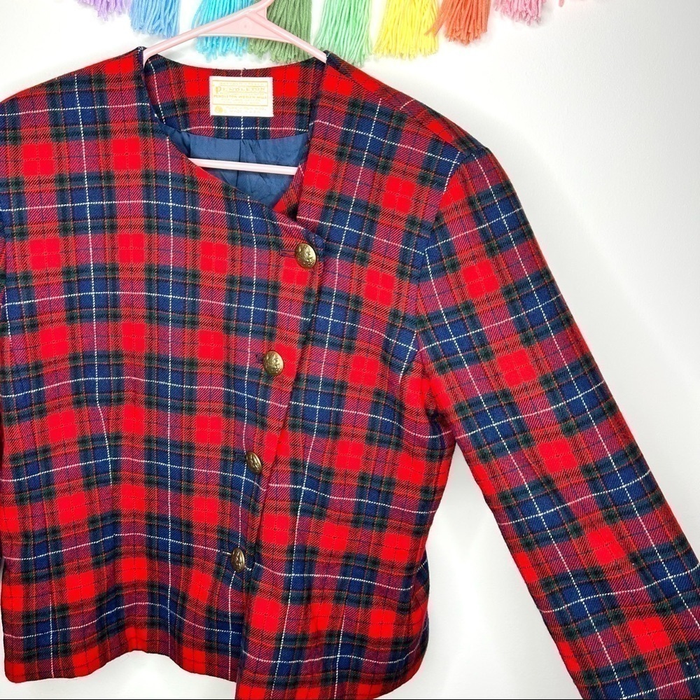 Vintage 80’s Pendleton Wool Plaid Suit Coat Tartan Hunting Blazer Jacket Size 8 - Picture 10 of 14